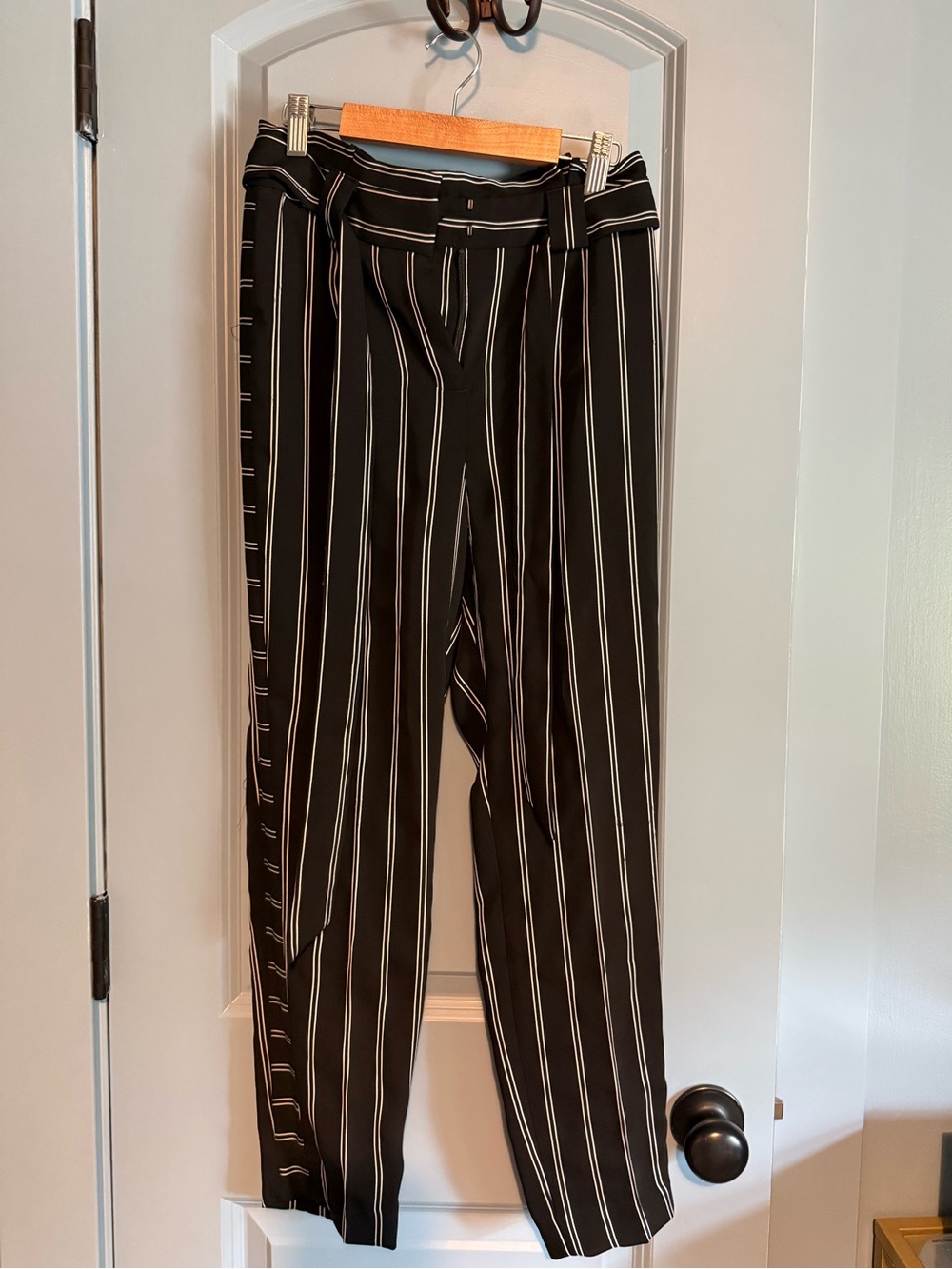 Express Black Pinstripe Belted Dress Pants